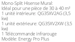 Climatiseur Mural Energy Pro Plus, 3,5 kWatts