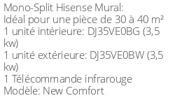 Climatiseur Mural New Comfort, 3,5 kWatts