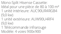 Climatiseur Cassette 4 voies 900x900, 8,8 kWatts Monophasé