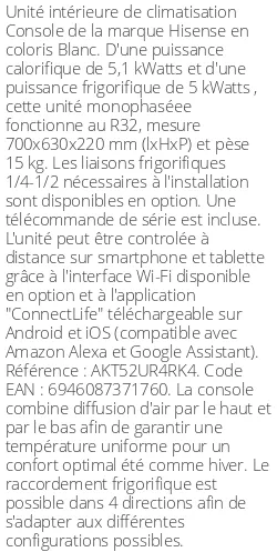 Console - 5.1 kWatts - R32 - Hisense - Réf : AKT52UR4RK4