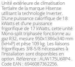 Unité extérieure Tertiaire 18 kWatts Triphasé - R32 - Hisense - Réf : AUW175U6RP4