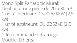 Climatiseur Mural Etherea, 2,5 kWatts Blanc Mat