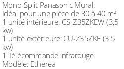 Climatiseur Mural Etherea, 3,5 kWatts Blanc Mat