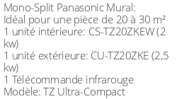 Climatiseur Mural TZ Ultra-Compact, 2 kWatts