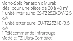 Climatiseur Mural TZ Ultra-Compact, 2,5 kWatts