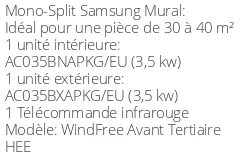 Climatiseur Mural WindFree Avant Tertiaire HEE, 3,5 kWatts Monophasé