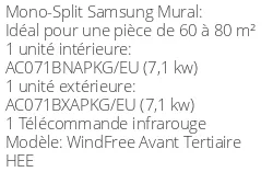 Climatiseur Mural WindFree Avant Tertiaire HEE, 7,1 kWatts Monophasé