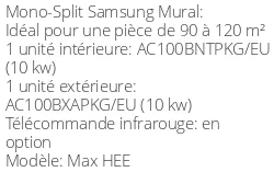 Climatiseur Mural Max HEE, 9,5 kWatts Monophasé