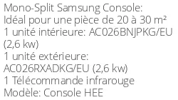 Climatiseur Console HEE, 2,6 kWatts