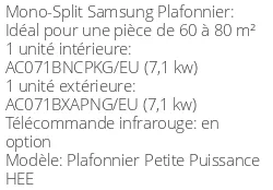 Climatiseur Plafonnier Petite Puissance HEE, 7,1 kWatts Triphasé
