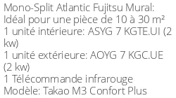 Climatiseur Mural Takao M3 Confort Plus, 2 kWatts