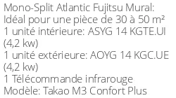 Climatiseur Mural Takao M3 Confort Plus, 4,2 kWatts