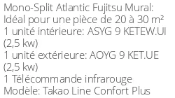 Climatiseur Mural Takao Line Confort Plus, 2,5 kWatts Graphic White