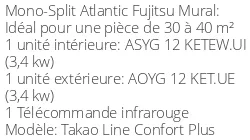 Climatiseur Mural Takao Line Confort Plus, 3,4 kWatts Graphic White