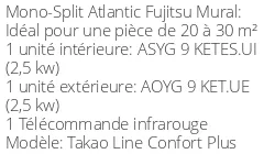 Climatiseur Mural Takao Line Confort Plus, 2,5 kWatts Graphic Silver