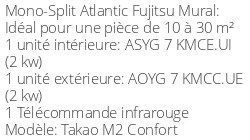 Climatiseur Mural Takao M2 Confort, 2 kWatts