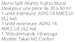 Climatiseur Mural Takao M2 Confort, 4,2 kWatts