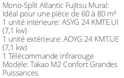 Climatiseur Mural Takao M2 Confort, 7,1 kWatts