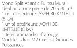 Climatiseur Mural Takao M2 Confort, 8 kWatts