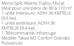 Climatiseur Mural Takao M2 Confort, 9,4 kWatts