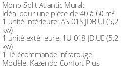 Climatiseur Mural Kazendo Confort Plus, 5,2 kWatts