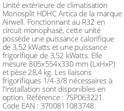 Unité extérieure HDHC Artica, 3.96 kWatts R32