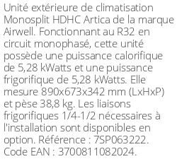 Unité extérieure HDHC Artica, 5.57 kWatts R32