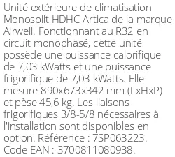 Unité extérieure HDHC Artica, 7.33 kWatts R32