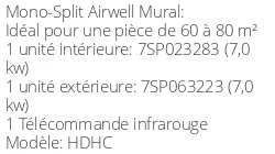 Climatiseur Mural HDHC Artica, 7,03 kWatts