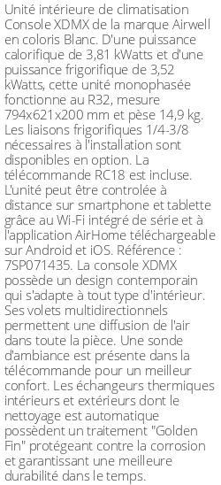 Console XDMX - 3.81 kWatts - R32 - Airwell - Réf : 7SP071435