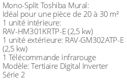 Climatiseur Mural Tertiaire Digital Inverter Série 2, 2,5 kWatts Monophasé