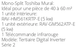 Climatiseur Mural Tertiaire Digital Inverter Série 2, 5 kWatts Monophasé