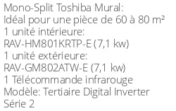 Climatiseur Mural Tertiaire Digital Inverter Série 2, 6,7 kWatts Monophasé