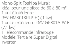 Climatiseur Mural Tertiaire Super Digital Inverter, 7.1 kWatts Monophasé