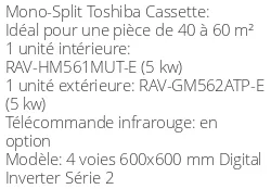 Climatiseur Cassette 4 voies 600x600 mm Digital Inverter Série 2, 5 kWatts