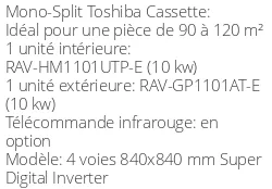 Climatiseur Cassette 4 voies 840x840 mm Super Digital Inverter, 10 kWatts Monophasé
