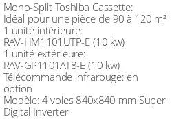 Climatiseur Cassette 4 voies 840x840 mm Super Digital Inverter, 10 kWatts Triphasé