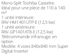 Climatiseur Cassette 4 voies 840x840 mm Super Digital Inverter, 12,5 kWatts Triphasé