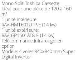 Climatiseur Cassette 4 voies 840x840 mm Super Digital Inverter, 14 kWatts Triphasé