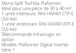 Climatiseur Plafonnier Digital Inverter Série 1, 3,6 kWatts Monophasé