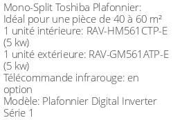 Climatiseur Plafonnier Digital Inverter Série 1, 5 kWatts Monophasé