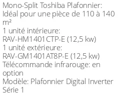 Climatiseur Plafonnier Digital Inverter Série 1, 12,1 kWatts Triphasé