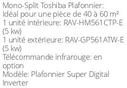 Climatiseur Plafonnier Super Digital Inverter, 5 kWatts Monophasé