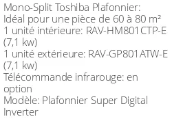 Climatiseur Plafonnier Super Digital Inverter, 7,1 kWatts Monophasé