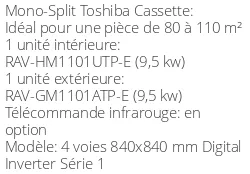 Climatiseur Cassette 4 voies 840x840 mm Digital Inverter Série 1, 9,5 kWatts Monophasé