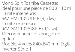 Climatiseur Cassette 4 voies 840x840 mm Digital Inverter Série 1, 9,5 kWatts Triphasé