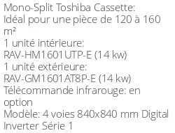 Climatiseur Cassette 4 voies 840x840 mm Digital Inverter Série 1, 14 kWatts Triphasé