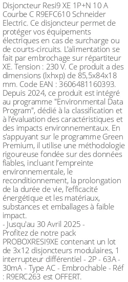 Disjoncteur Resi9 XE R9EFC610 1P+N 10 A Courbe C