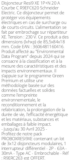 Disjoncteur Resi9 XE R9EFC620 1P+N 20 A Courbe C