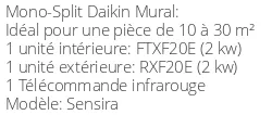 Climatiseur Mural Sensira FTXF-E 2 kWatts